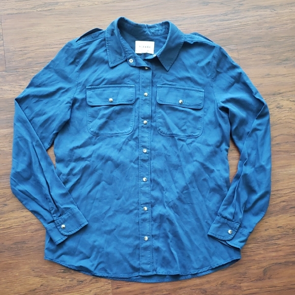 Sezane Women's Blue Chic Feminine Preppy Workcore Trendy Casual Shirt Size 34 - Picture 1 of 7